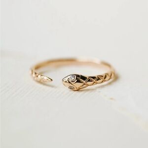 bluboho Gold Serpent Ring with Diamond eyes
